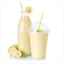 Banana Smoothie Fruit Juice Drink Juice Milkshake Milk Shake Cup Glass Bottle isolated against a white background