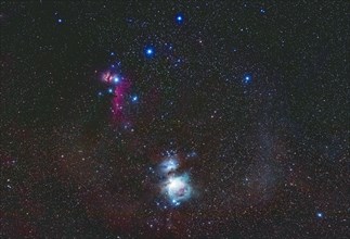 Constellation Orion with Orion and Horsehead Nebula incl. red molecular clouds