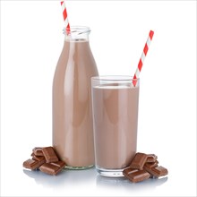 Chocolate milk chocolate shake milkshake glass bottle glass straw cropped cropped isolated against a white background