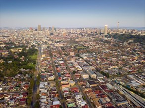 Aerial view of downtown of Johannesburg by sunset