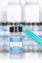Vaccine Coronavirus Corona Virus Syringe COVID-19 Covid Vaccination Vaccine Text free space Copyspace Hochformat