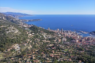 Aerial view of the Principality of Monaco and Roquebrune Cap Martin