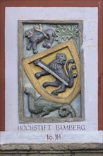 16th century coat of arms of the Hochstift Bamberg in a house wall