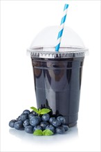 Blueberries Berries Smoothie Fruit Juice Drink Juice Blueberries in plastic cup isolated against a white background