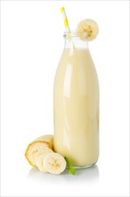Banana Smoothie Fruit Juice Drink Juice Milkshake Glass Bottle isolated against a white background