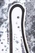 Winter snow road serpentine aerial photo near Albstadt curve