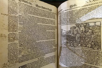 Luther Bible from 1545 at Wartburg Castle with handwritten annotations by Martin Luther