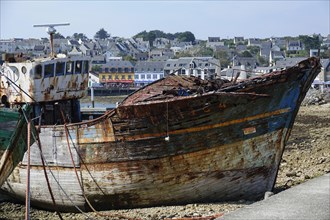 Shipwrecks ship graveyard in the port of Camaret-sur-Mer on the Crozon peninsula