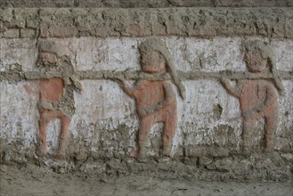 Colourful reliefs of the Moche culture on adobe walls