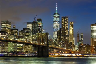 Skyline night city Manhattan Brooklyn Bridge evening World Trade Center WTC in the