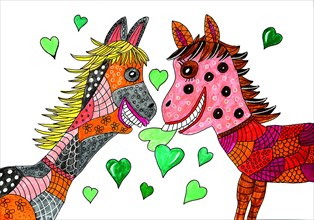 Two horses with hearts