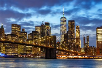 Skyline night city Manhattan Brooklyn Bridge World Trade Center WTC in the