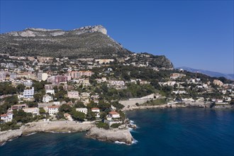 Aerial view of the coast of Cap d'Ail with Cap Rognoso