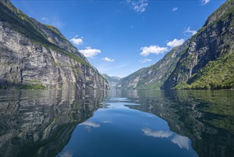 Mountains reflected in the Geirangerfjord