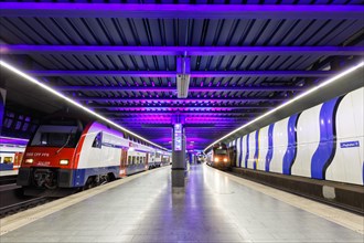 Siemens Desiro Double Deck double-decker trains S-Bahn Zurich in the station Airport
