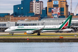 An Embraer 190 of Alitalia CityLiner with the registration EI-RNE at London City Airport