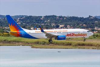 A Jet2 Boeing 737-800 with registration G-JZBC at Corfu Airport
