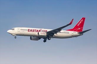An Eastar Jet Boeing 737-800 with registration number HL8269 lands at Seoul Incheon International Airport