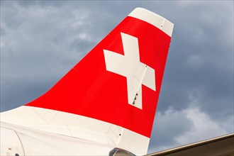 Airbus A330-300 aircraft tail of Swiss at Zurich Airport