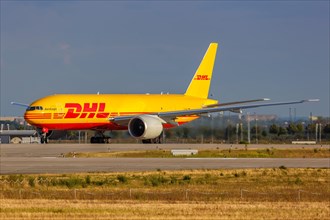 A Boeing 777F aircraft of DHL with registration D-AALP at Leipzig Halle Airport