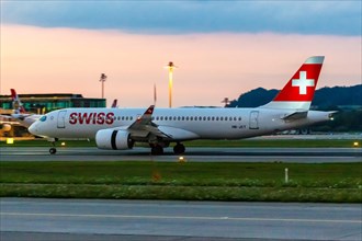 An Airbus A220-300 aircraft of Swiss with the registration HB-JCT at Zurich airport