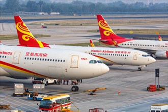 Airbus and Boeing aircraft of Hainan Airlines at Beijing Airport