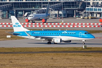 A KLM cityhopper Embraer ERJ175 with registration PH-EXH at Stuttgart Airport