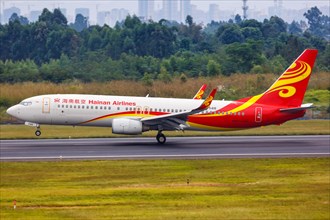 A Hainan Airlines Boeing 737-800 aircraft with registration number B-5416 at Chengdu Airport