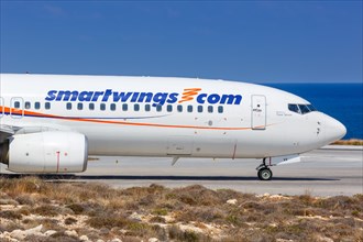 A Smartwings Boeing 737-800 with the registration OK-TVX at Heraklion Airport