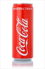 Coca Cola Coca-Cola lemonade soft drink beverage in beverage can cutout on white background