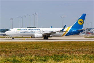 A Boeing 737-800 aircraft of Ukraine International Airlines with registration UR-PSV at Munich Airport