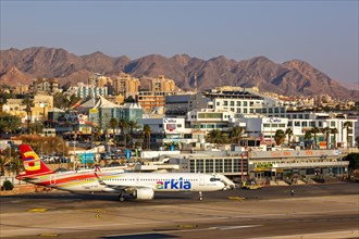 An Arkia Airbus A321LR with registration number 4X-AGK at Eilat Airport