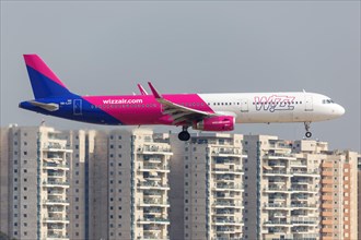 An Airbus A321 aircraft of Wizzair with registration number HA-LXY at Tel Aviv Airport