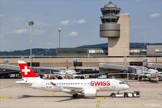 An Airbus A220-100 aircraft of Swiss with the registration HB-JBB at Zurich Airport