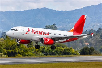An Avianca Airbus A319 aircraft with registration number N479TA lands at Medellin Rionegro Airport