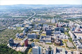 Frankfurt Niederrad office city aerial view highway A5 building city