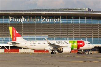 An Airbus A320neo aircraft of TAP Air Portugal with the registration CS-TVA at Zurich Airport