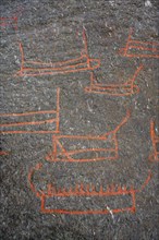 Prehistoric rock paintings of boats