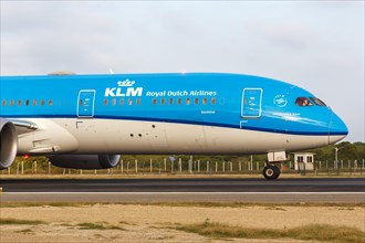 A KLM Royal Dutch Airlines Boeing 787-9 Dreamliner aircraft with registration PH-BHH at Cartagena Airport