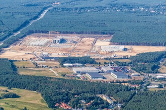 Tesla Gigafactory Berlin Brandenburg Gruenheide factory construction site Giga Factory aerial view