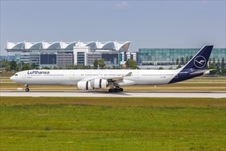 A Lufthansa Airbus A340-600 with registration number D-AIHI at Munich Airport