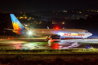 A Jet2 Boeing 737-800 with registration G-JZHK at Corfu Airport