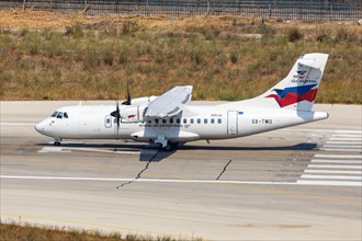 An ATR 42-500 aircraft of Sky Express with registration SX-TWO at Rhodes Airport