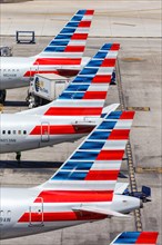 Tails of American Airlines aircraft at Phoenix Airport