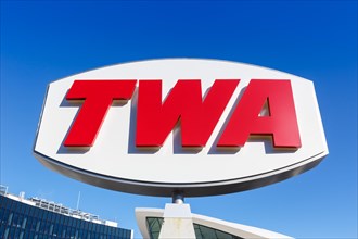 TWA logo at the hotel terminal at New York John F Kennedy