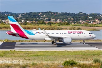 An Airbus A320 aircraft of Eurowings with registration number D-AEWP at Corfu Airport