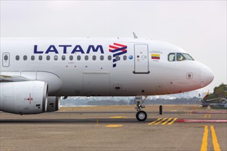 An Airbus A320 aircraft of LATAM with the registration CC-BAS at Cartagena airport