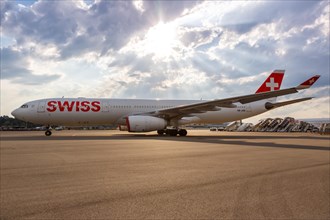 An Airbus A330-300 aircraft of Swiss with the registration HB-JHD at Zurich Airport
