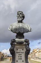 The bust of Benvenuto Cellini by Raffaello Romanelli on the Ponte Vecchio bridge in Florence