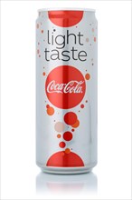 Coca Cola Coca-Cola light taste lemonade soft drink beverage in beverage can cutout on white background